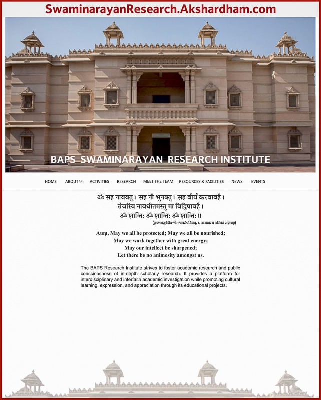 New website for BAPS Swaminarayan Research Institute - swaminarayanresearch.akshardham.com